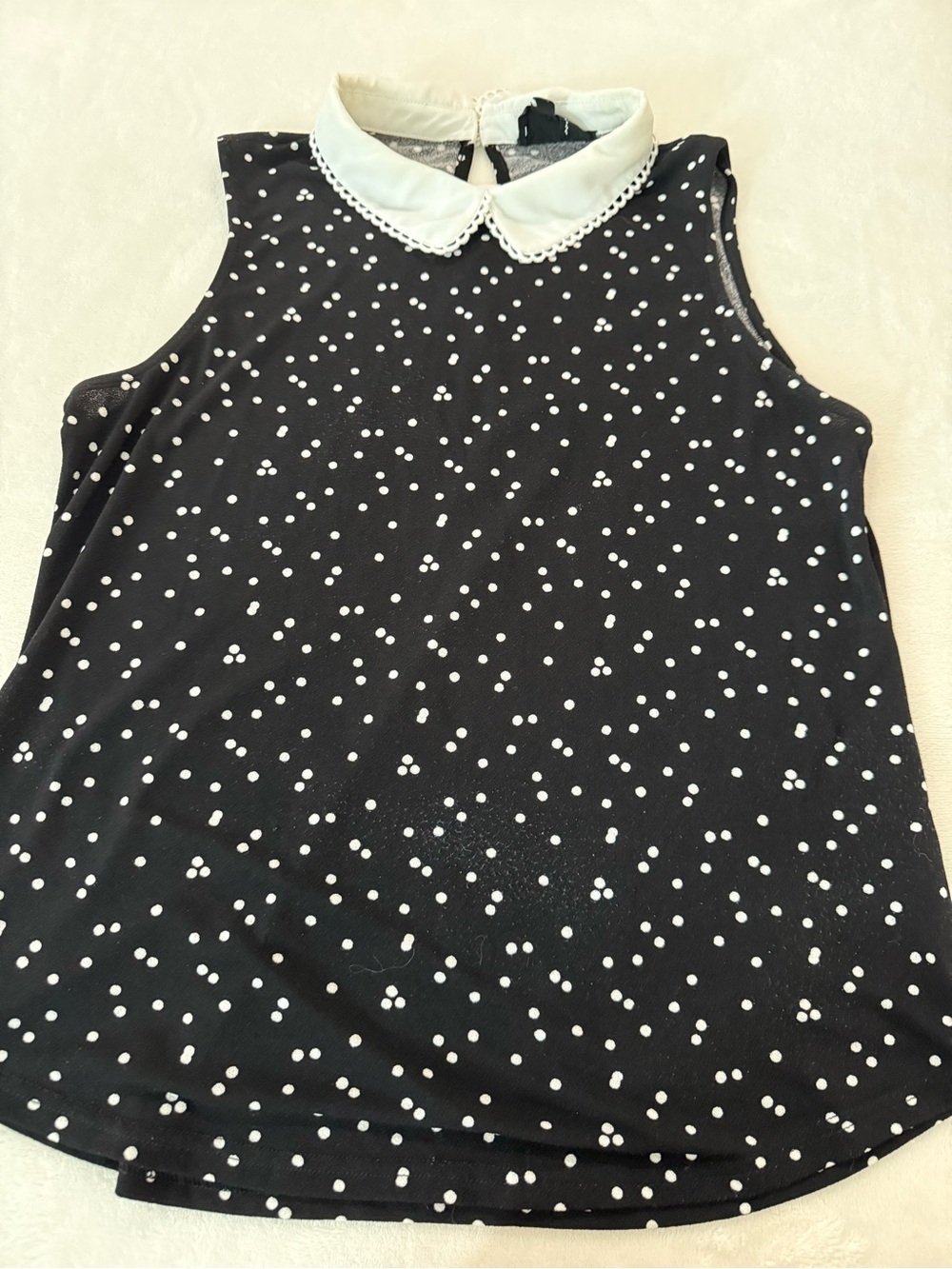 Flower & Feather Women’s Sz XLBlack White Sleeveless Blouse Peter Pan Collar E15